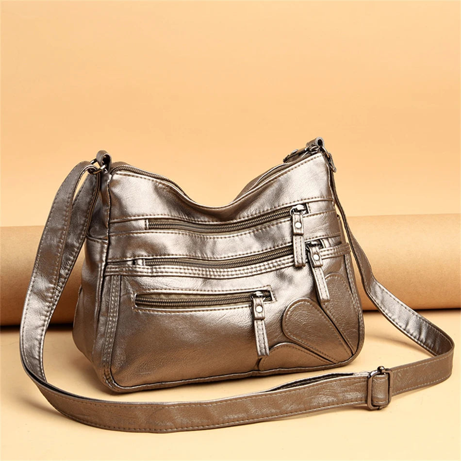 High Quality Women's Soft PU Leather Shoulder Bags Multi-Layer Pockets Classic Crossbody Bag Luxury Designer Handbags and Purses