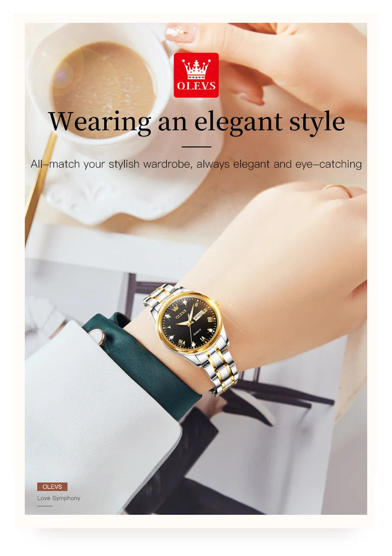 OLEVS 5563 Diamond Scale Women's Wristwatch 30m Waterproof Luminous Stainless Steel Ladies Watch Original Quartz Watch for Women