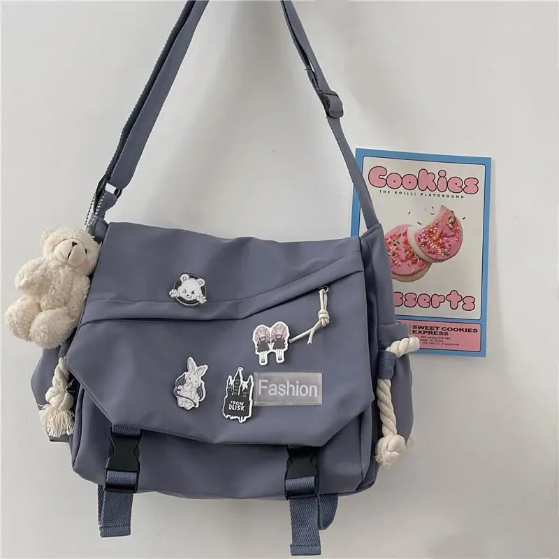Youth Fashion Nylon Crossbody Bags for Women Handbags Shoulder Bag Large Capacity Solid Canvas Messenger Bag Girls School Bags