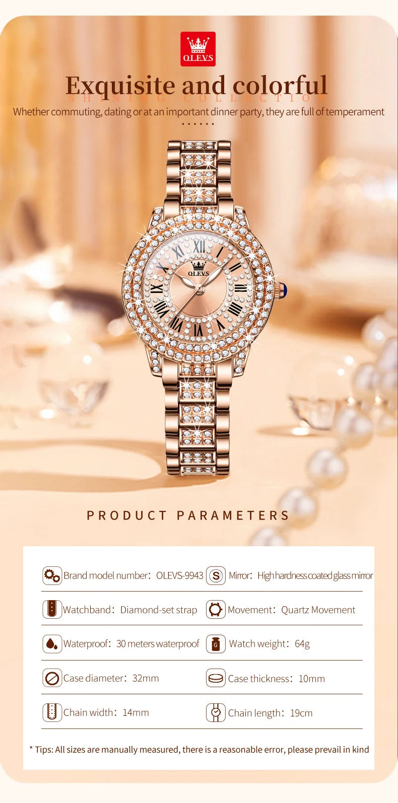 OLEVS 9943 Original Diamond Watch for Women Luxury Elegant Stainless steel Waterproof Quartz Wristwatch Fashion Ladies' Watches