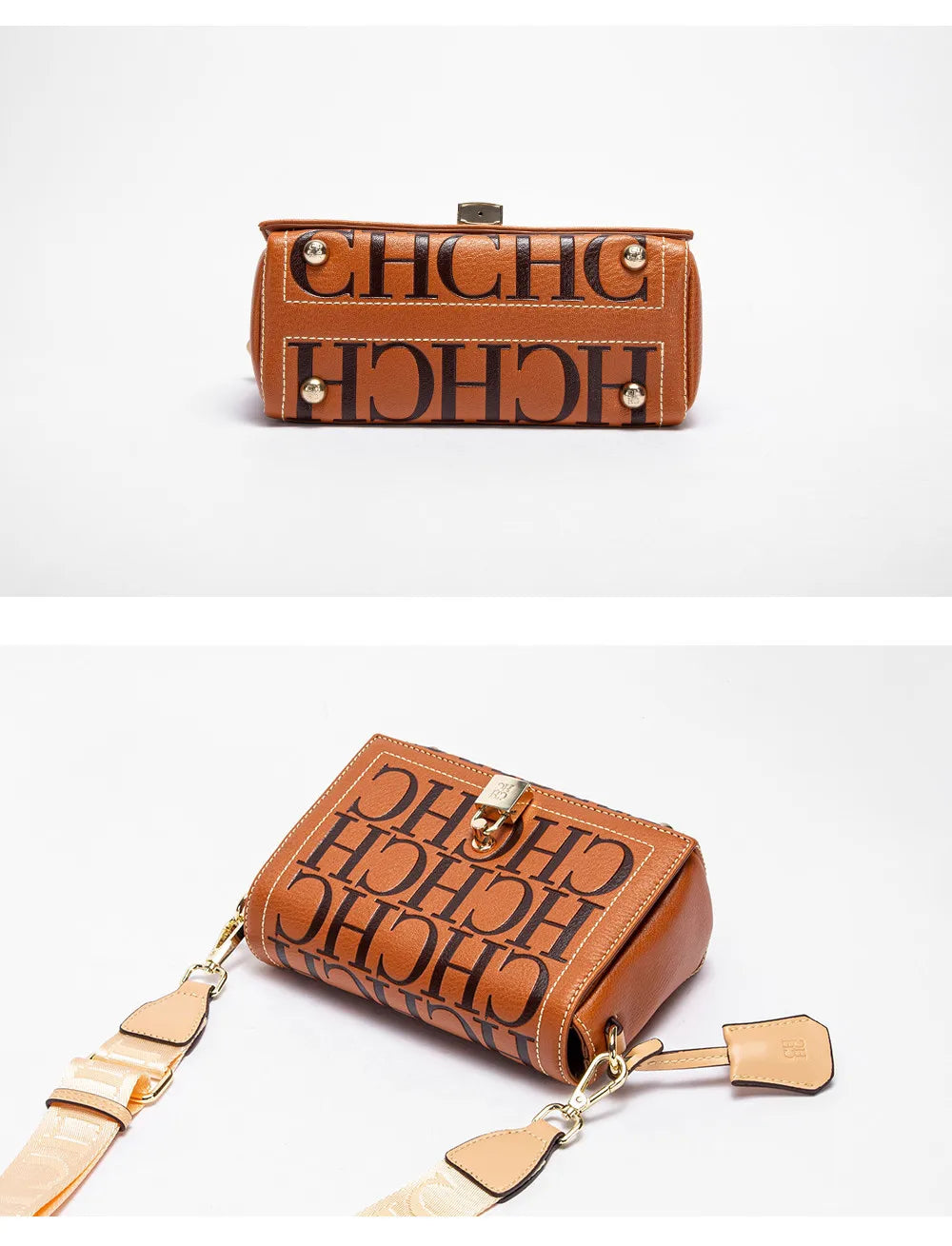 CHHC Women's Shoulder Bag Fashion Design Model Metal 2024 Fashion Solid Colour Accessories Buckle  Luxury Brand Printed Head Bag