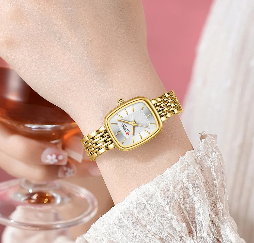CURREN 9093 Fashion Quartz Women Watch Simple Elegant Square Dial Gold Stainless Steel Strap Waterproof Leisure Business Watches