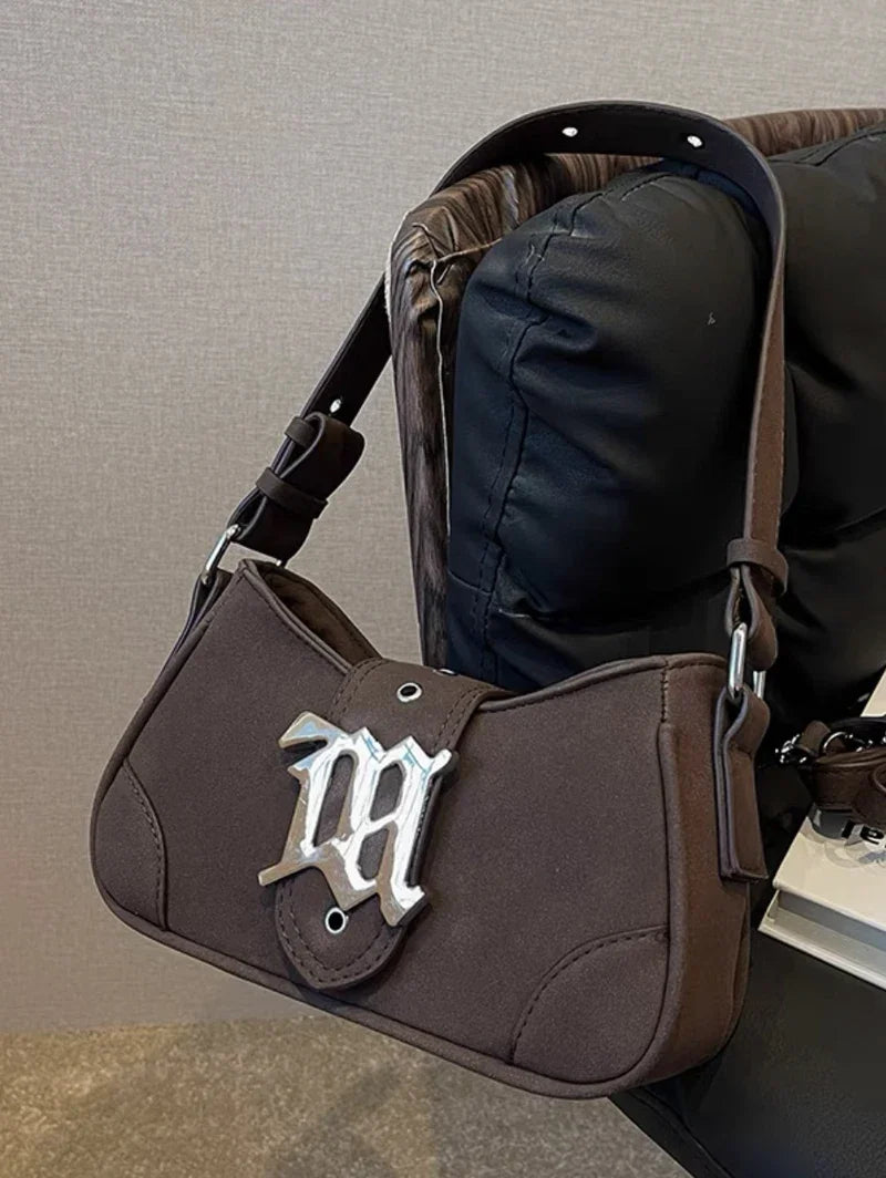 Casual Bags For Women Luxury Designer Brand Handbags And Purses 2024 New In PU Nubuck Sheet Metal Decoration Crossbody Bag Small