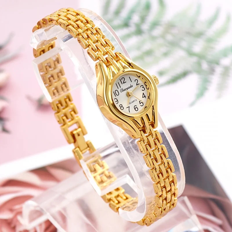 Fashionable and elegant gold dial women's quartz wristwatch
