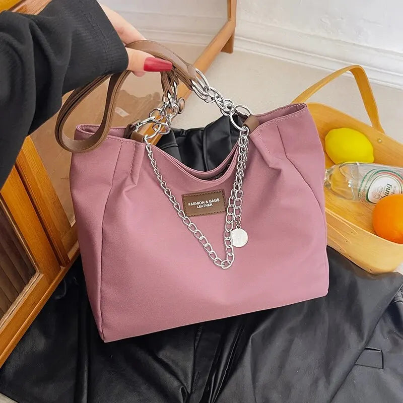 Nylon Solid Color Large Capacity Tote Bag Fashion Chain One Shoulder Women's Bag Minimalist Commuter Bag