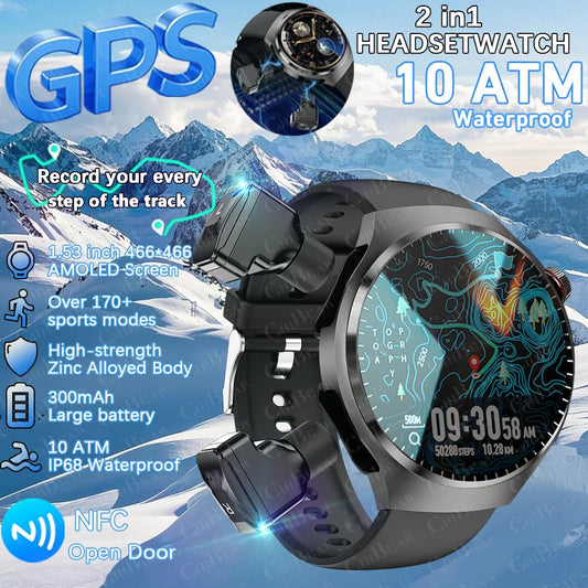 2025 New for HUAWEI Original Premium GPS Smart Watch TWS 2 in 1 NFC Bluetooth Call Earphone Heart Rate Waterproof Smart Bracelet
