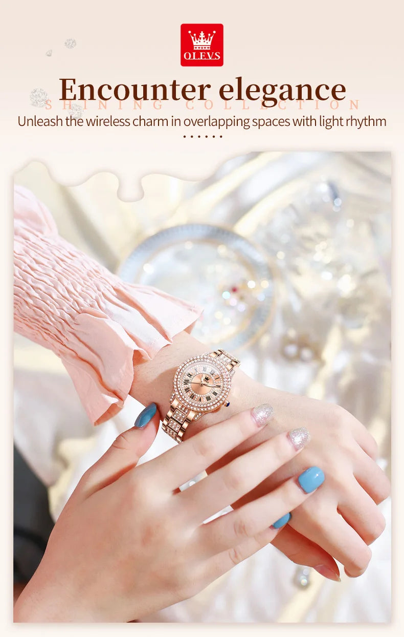 OLEVS 9943 Original Diamond Watch for Women Luxury Elegant Stainless steel Waterproof Quartz Wristwatch Fashion Ladies' Watches