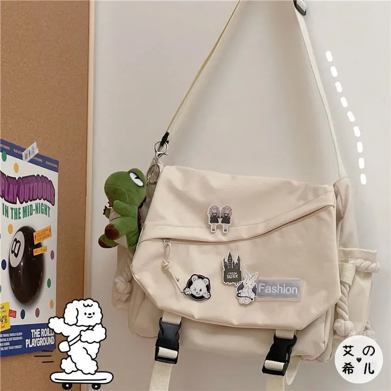 Youth Fashion Nylon Crossbody Bags for Women Handbags Shoulder Bag Large Capacity Solid Canvas Messenger Bag Girls School Bags
