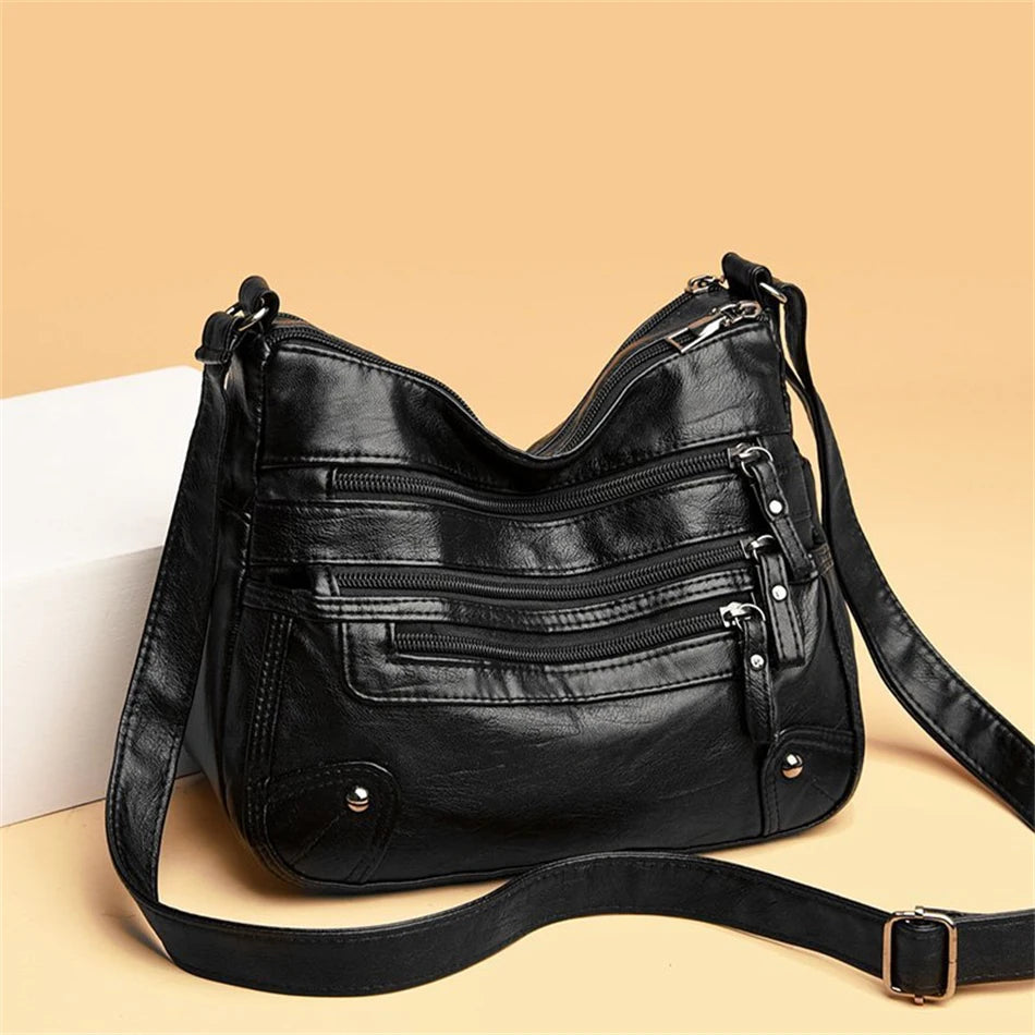 High Quality Women's Soft PU Leather Shoulder Bags Multi-Layer Pockets Classic Crossbody Bag Luxury Designer Handbags and Purses