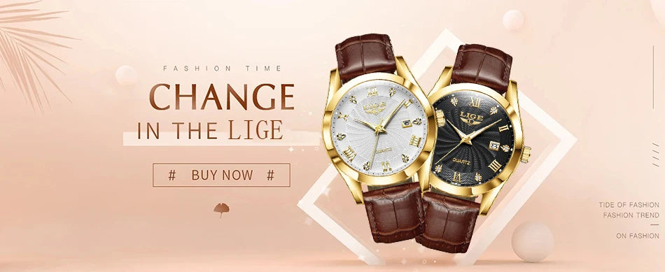 LIGE Women Watch Fashion Leather Military Sport Waterproof Watches For Women Top Brand Luxury Women's Bracelet Watch Reloj Mujer