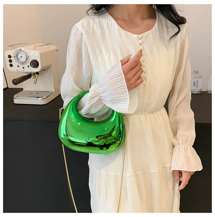 Hot Selling Women's Crossbody Bag 2025 New PVC Metallic Luster Half Moon Party Banquet Women's Bag Luxury Handbag Bolso De Mujer
