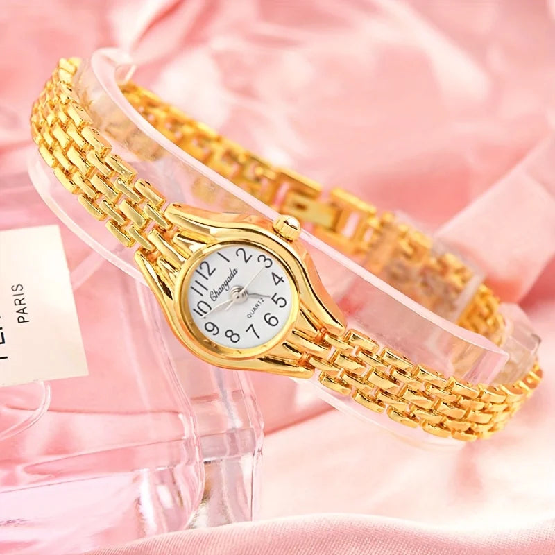 Fashionable and elegant gold dial women's quartz wristwatch