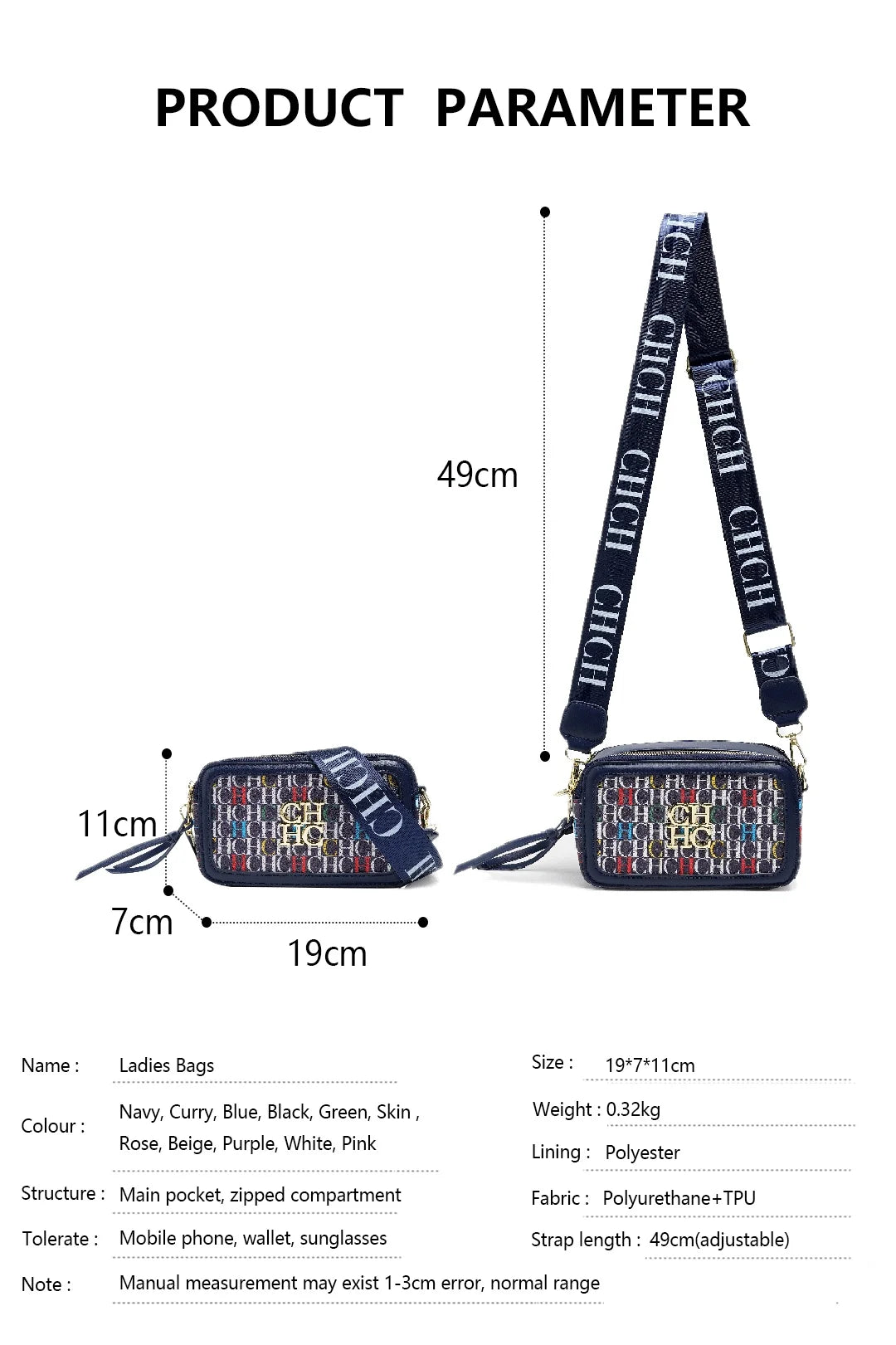 CH Women's Crossbody Bag Letter High Quality Bag Fashion Women's Elegant Shoulder Bag Square Design Solid Color Classic Trendy