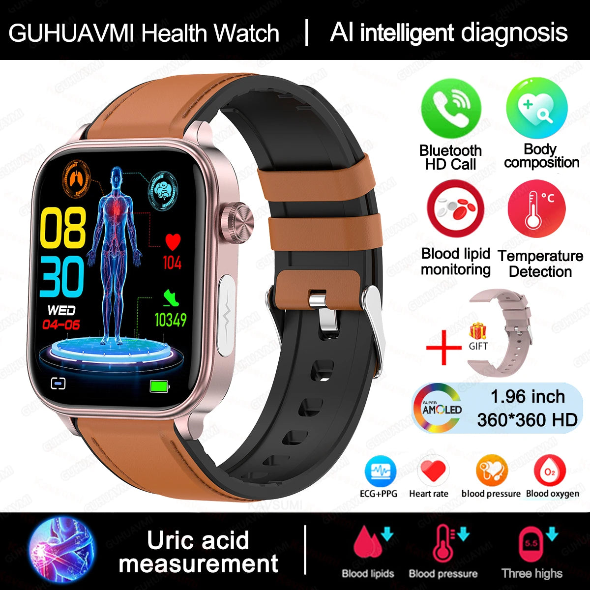 For Xiaomi ECG+PPG Monitoring Smart Watch Women Body Composition Blood Lipid Uric Acid Women Menstrual Health Tracker Smartwatch