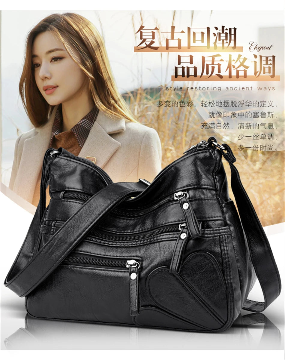 High Quality Women's Soft PU Leather Shoulder Bags Multi-Layer Pockets Classic Crossbody Bag Luxury Designer Handbags and Purses