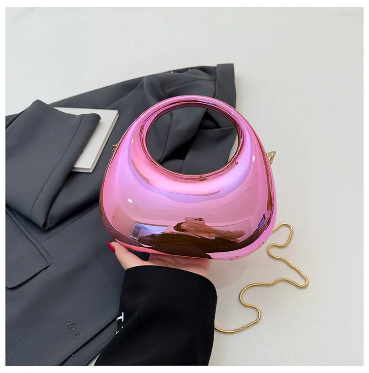 Hot Selling Women's Crossbody Bag 2025 New PVC Metallic Luster Half Moon Party Banquet Women's Bag Luxury Handbag Bolso De Mujer