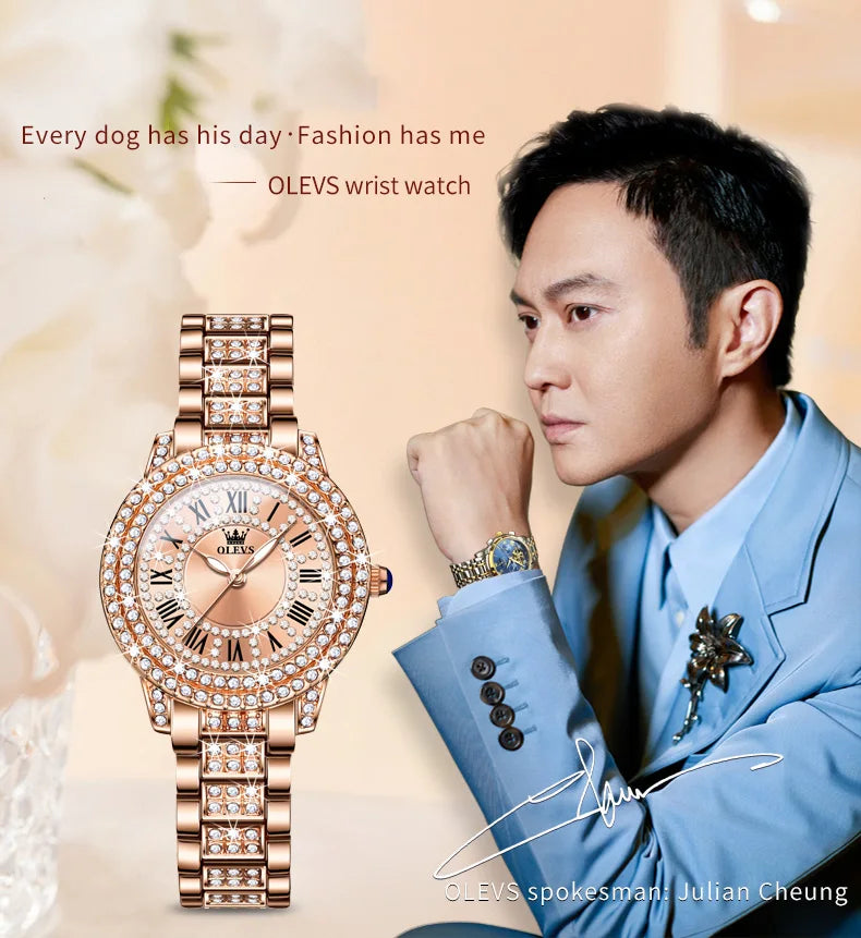 OLEVS 9943 Original Diamond Watch for Women Luxury Elegant Stainless steel Waterproof Quartz Wristwatch Fashion Ladies' Watches