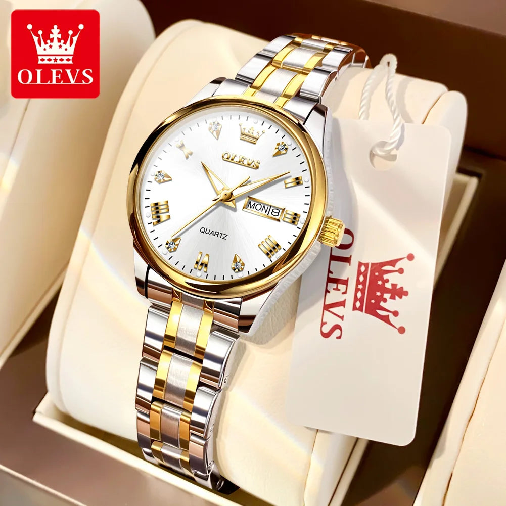 OLEVS 5563 Diamond Scale Women's Wristwatch 30m Waterproof Luminous Stainless Steel Ladies Watch Original Quartz Watch for Women