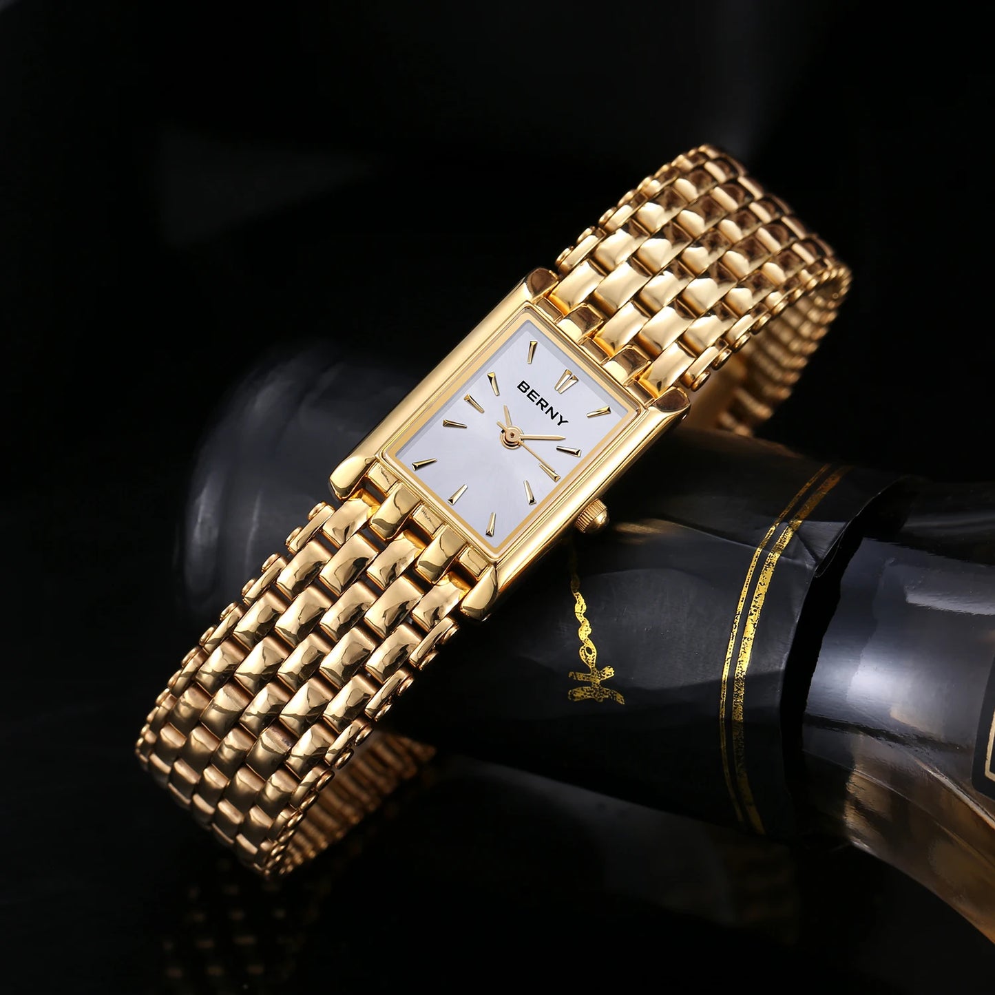 BERNY Gold Watch for Women Square Ladies Quartz Wristwatches Stainless Steel Women Small Gold Watch Luxury Casual Fashion Watch