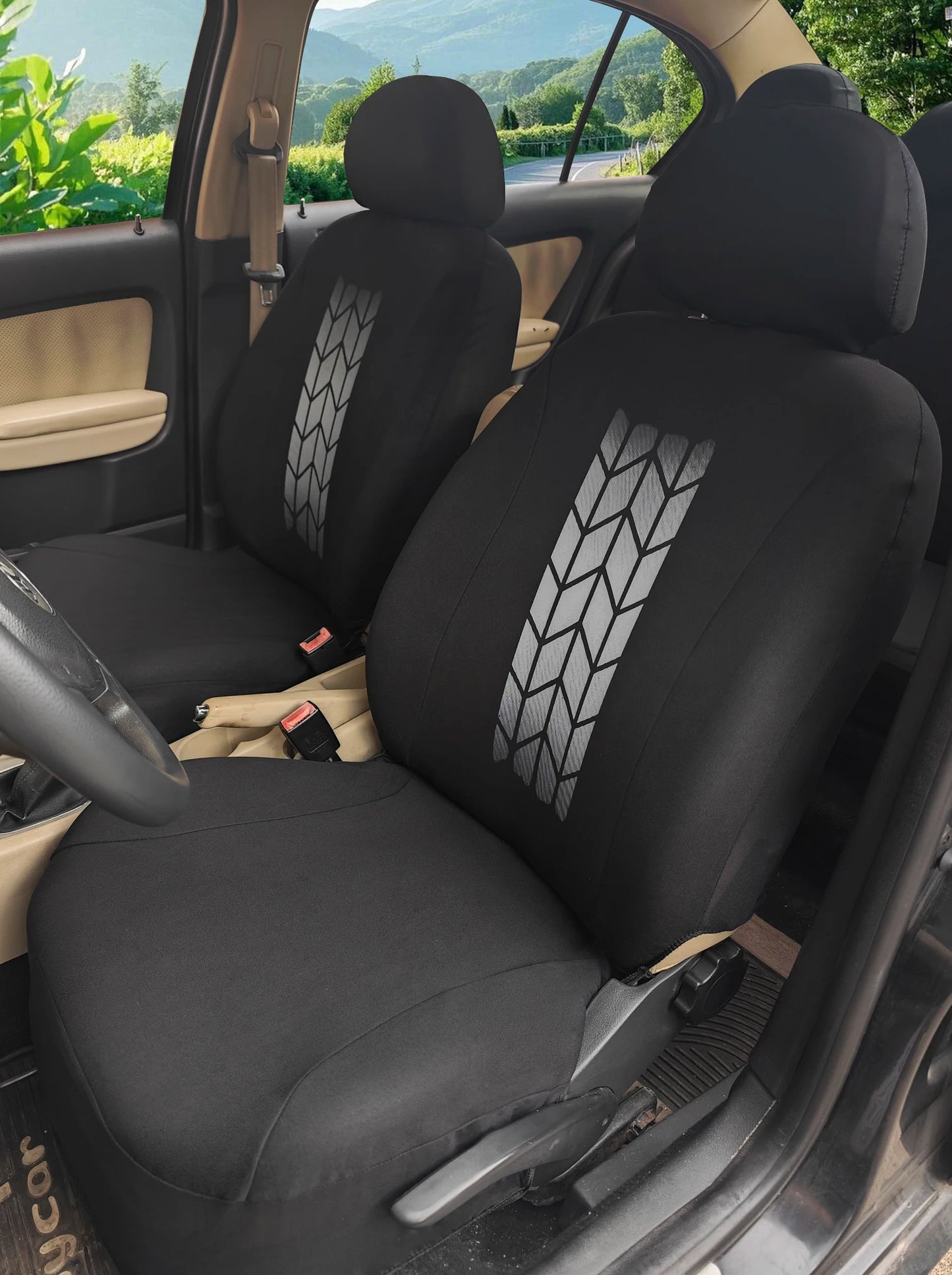 AUTO HIGH Universal Auto Seat Covers Full Set for Car Truck SUV Van Polyester Front & Rear Protector Black