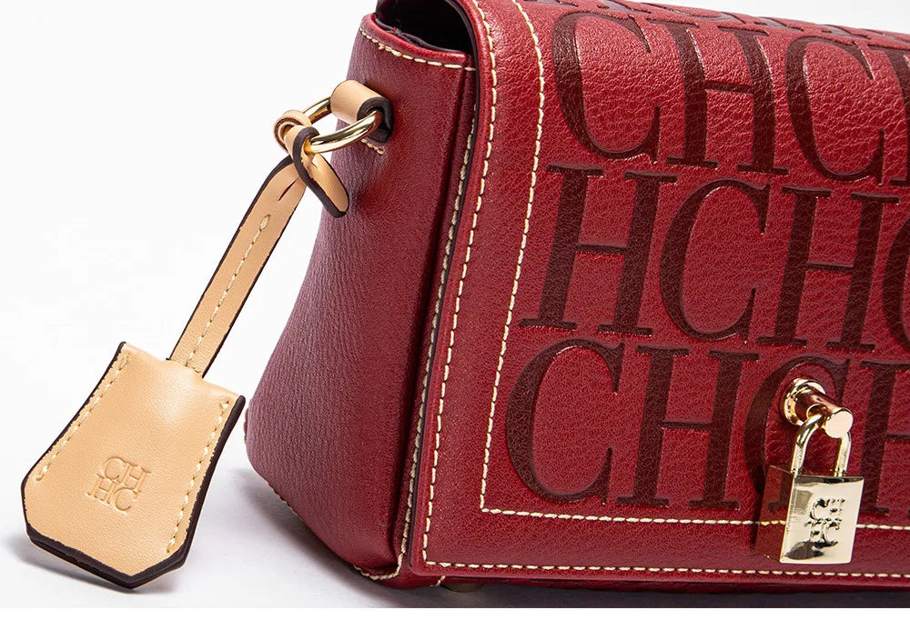 CHHC Women's Shoulder Bag Fashion Design Model Metal 2024 Fashion Solid Colour Accessories Buckle  Luxury Brand Printed Head Bag