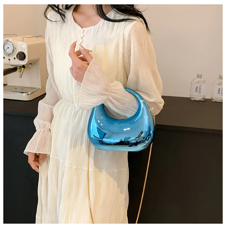 Hot Selling Women's Crossbody Bag 2025 New PVC Metallic Luster Half Moon Party Banquet Women's Bag Luxury Handbag Bolso De Mujer