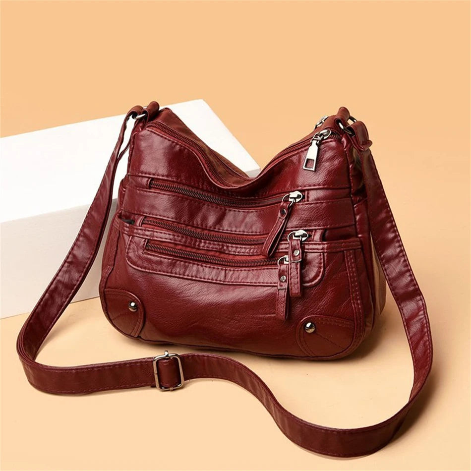 High Quality Women's Soft PU Leather Shoulder Bags Multi-Layer Pockets Classic Crossbody Bag Luxury Designer Handbags and Purses