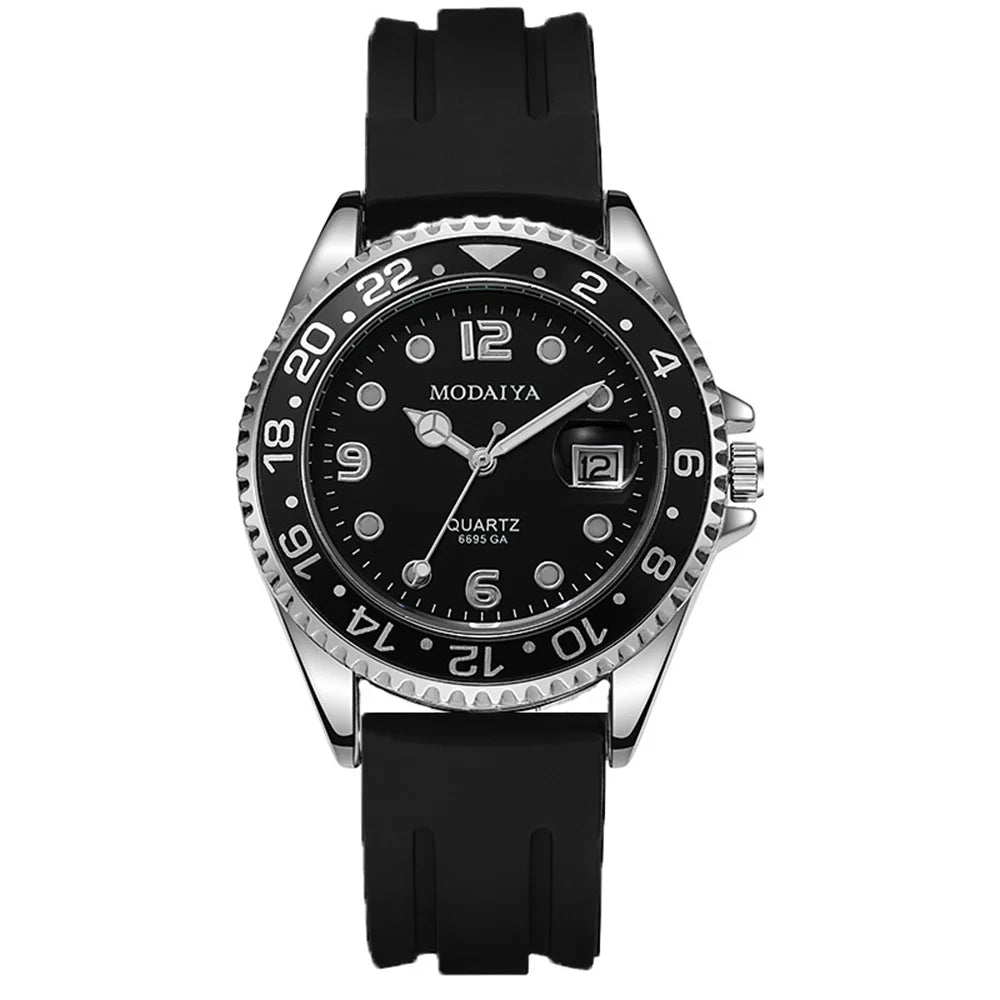 Business Men Classic Diver Style Watch Fixed Bezel Date Stainless Steel Strap Daily Life Waterproof Quartz Wristwatch