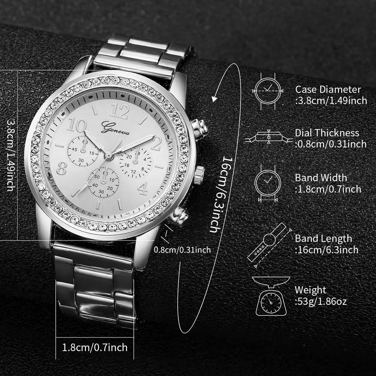 4PCS/Set Women's Watch Fashion Rhinestone Arabic Dial Steel Band Quartz Watches Bracelets Set（Without Box）