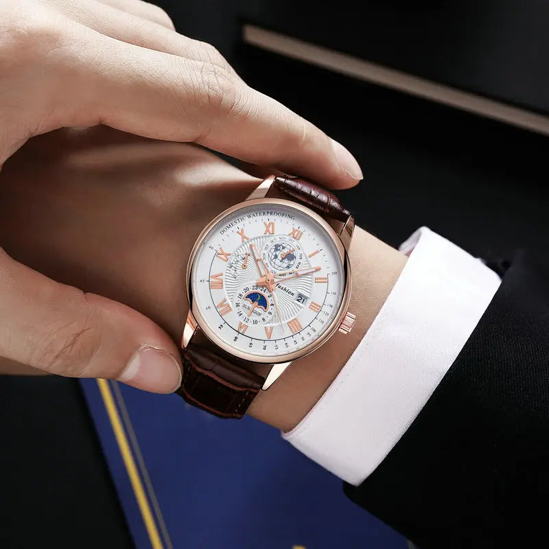 China Brand ACHENGY Men Watch Fashion Top Luxury Sport Men's Wristwatch Waterproof Luminous Leather Date Quartz Watches Manclock