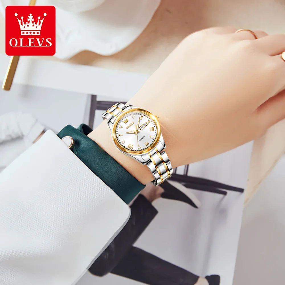 OLEVS 5563 Diamond Scale Women's Wristwatch 30m Waterproof Luminous Stainless Steel Ladies Watch Original Quartz Watch for Women