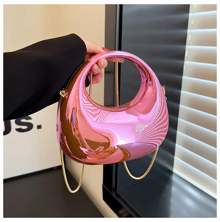 Hot Selling Women's Crossbody Bag 2025 New PVC Metallic Luster Half Moon Party Banquet Women's Bag Luxury Handbag Bolso De Mujer