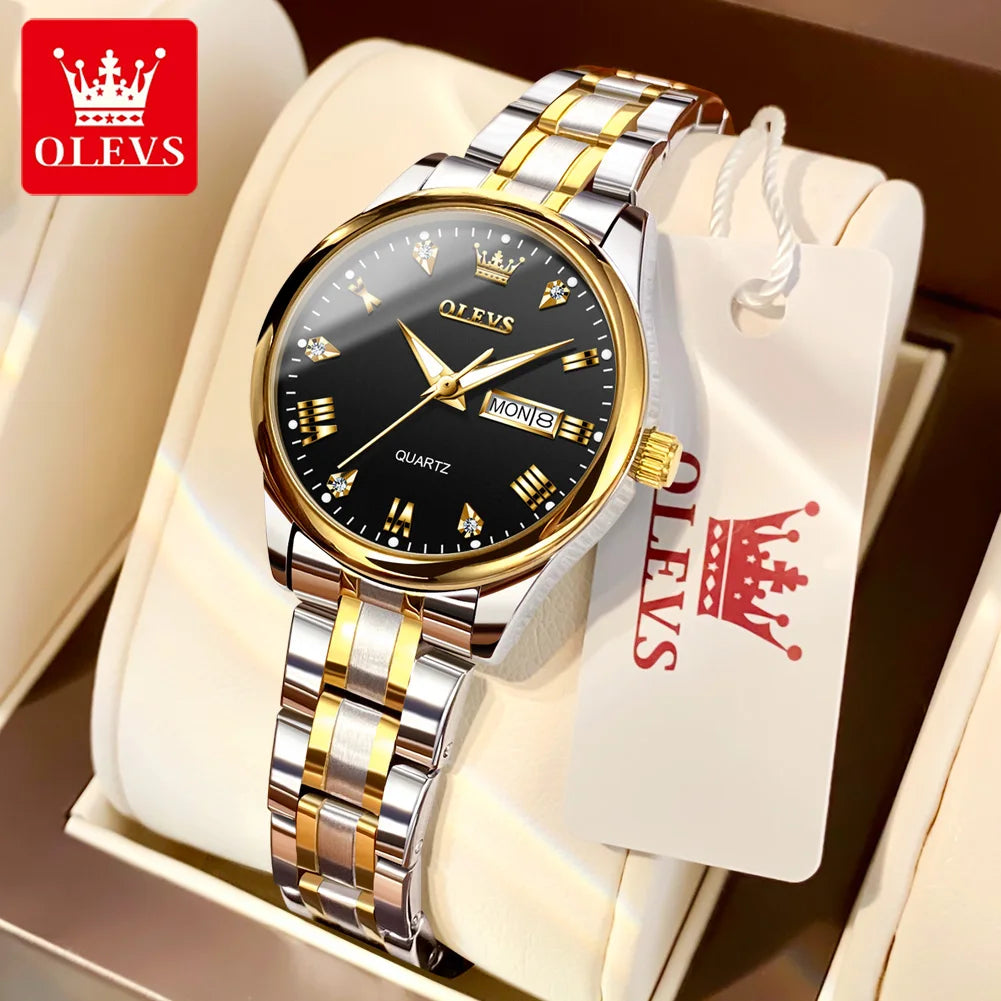 OLEVS 5563 Diamond Scale Women's Wristwatch 30m Waterproof Luminous Stainless Steel Ladies Watch Original Quartz Watch for Women