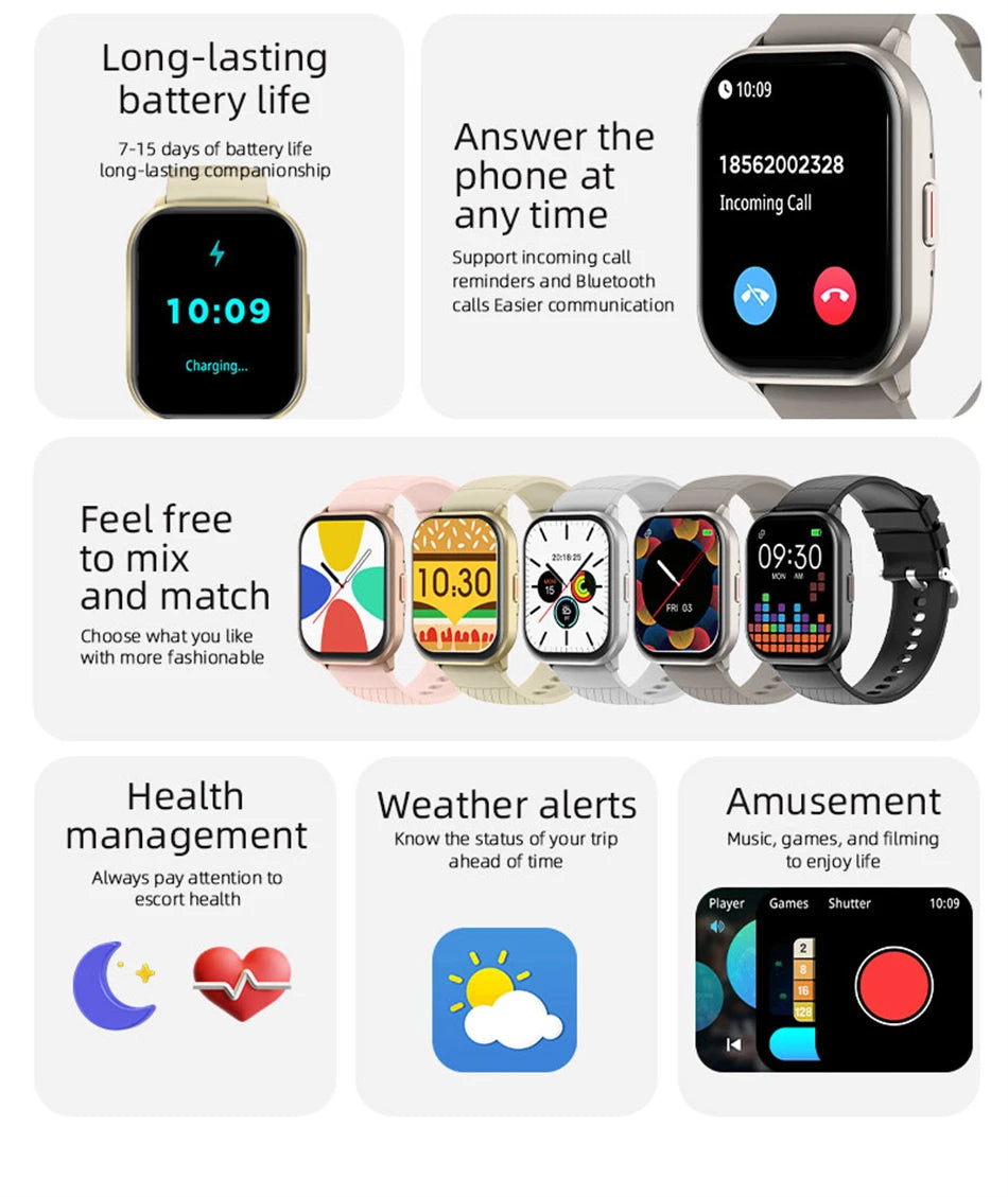 2024 New For Xiaomi Huawei Samsung Smart Watch Men Women Heart Rate Blood Pressure Fitness Tracker Bluetooth Call Smartwatch Man