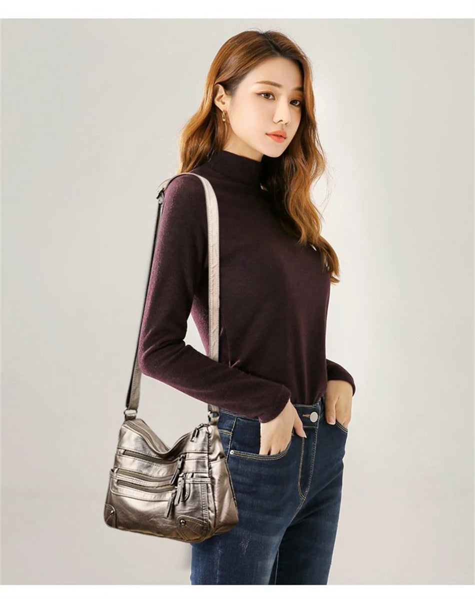 High Quality Women's Soft PU Leather Shoulder Bags Multi-Layer Pockets Classic Crossbody Bag Luxury Designer Handbags and Purses