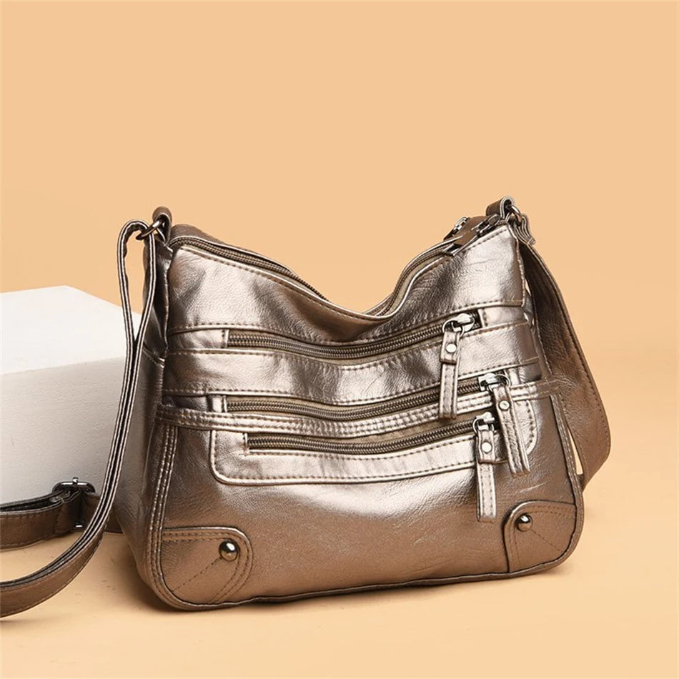 High Quality Women's Soft PU Leather Shoulder Bags Multi-Layer Pockets Classic Crossbody Bag Luxury Designer Handbags and Purses