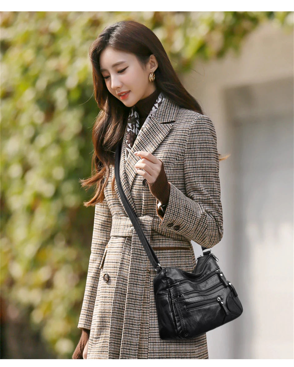 High Quality Women's Soft PU Leather Shoulder Bags Multi-Layer Pockets Classic Crossbody Bag Luxury Designer Handbags and Purses