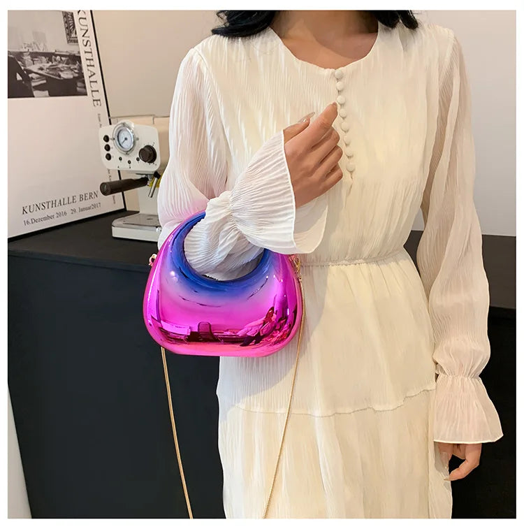 Hot Selling Women's Crossbody Bag 2025 New PVC Metallic Luster Half Moon Party Banquet Women's Bag Luxury Handbag Bolso De Mujer