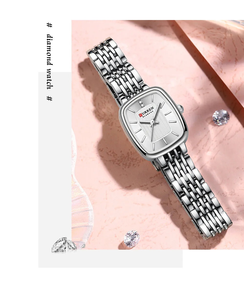 CURREN 9093 Fashion Quartz Women Watch Simple Elegant Square Dial Gold Stainless Steel Strap Waterproof Leisure Business Watches