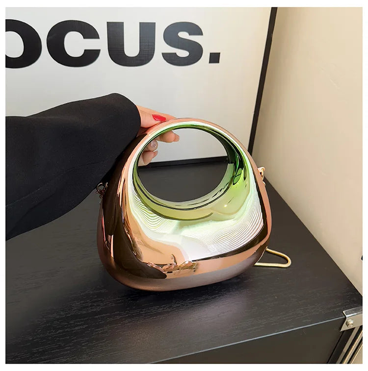 Hot Selling Women's Crossbody Bag 2025 New PVC Metallic Luster Half Moon Party Banquet Women's Bag Luxury Handbag Bolso De Mujer