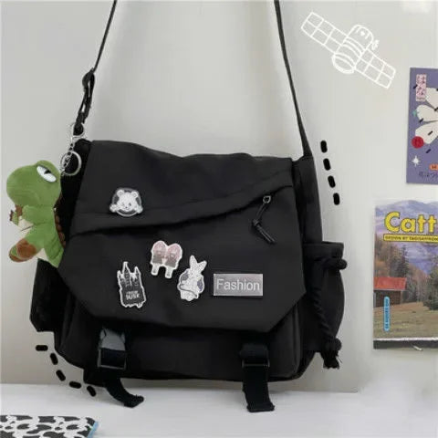 Youth Fashion Nylon Crossbody Bags for Women Handbags Shoulder Bag Large Capacity Solid Canvas Messenger Bag Girls School Bags