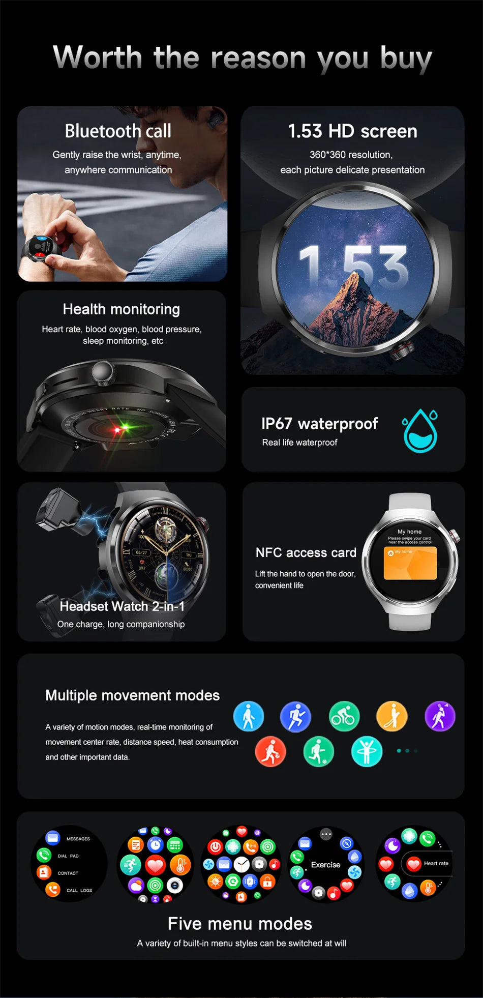 2025 New for HUAWEI Original Premium GPS Smart Watch TWS 2 in 1 NFC Bluetooth Call Earphone Heart Rate Waterproof Smart Bracelet