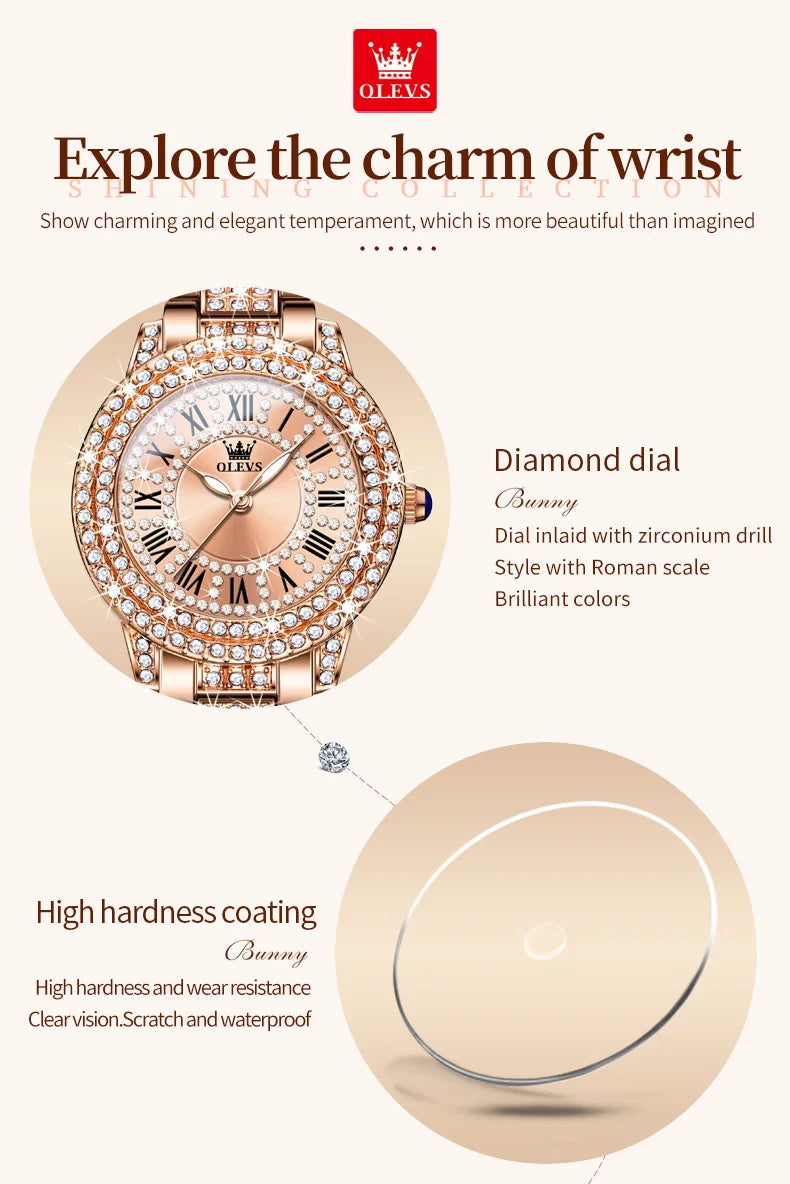 OLEVS 9943 Original Diamond Watch for Women Luxury Elegant Stainless steel Waterproof Quartz Wristwatch Fashion Ladies' Watches