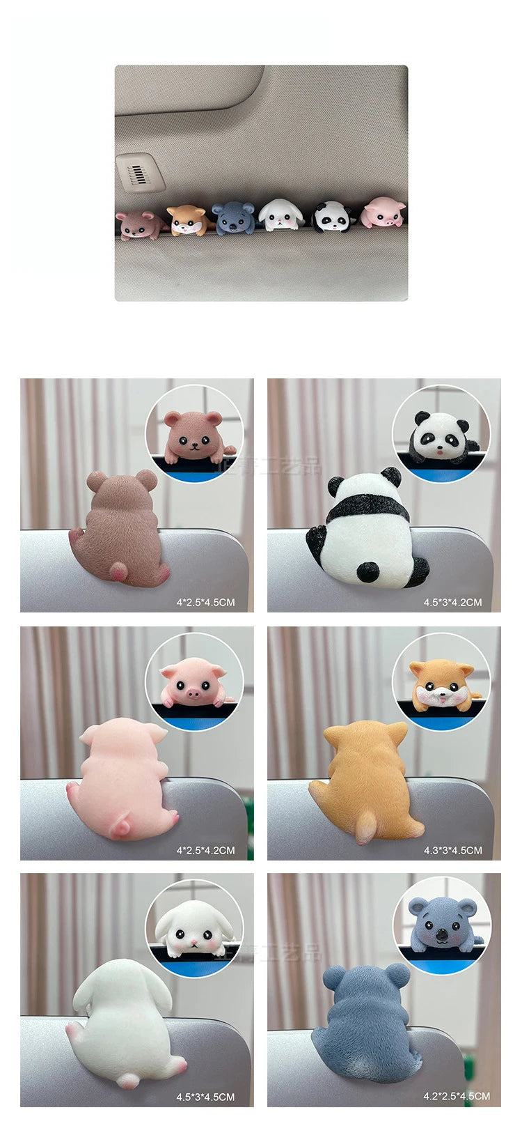 Creative Resin Car Center Console Navigator Screen Lying Panda Animal Decoration Computer Display Koala Model Pig Bear Toy Gift