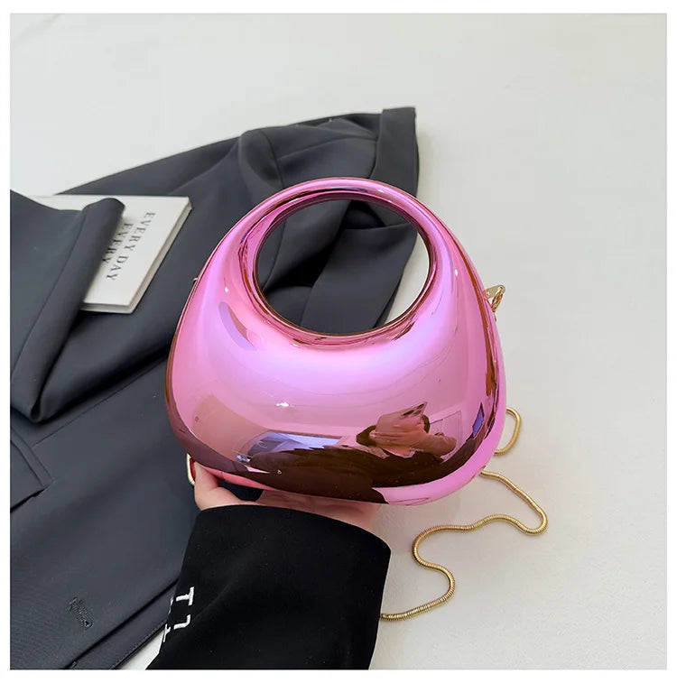 Hot Selling Women's Crossbody Bag 2025 New PVC Metallic Luster Half Moon Party Banquet Women's Bag Luxury Handbag Bolso De Mujer