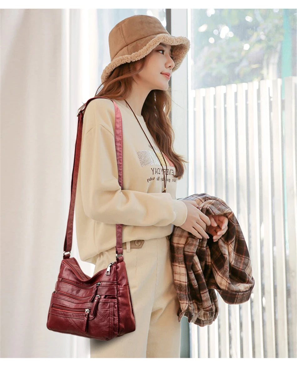 High Quality Women's Soft PU Leather Shoulder Bags Multi-Layer Pockets Classic Crossbody Bag Luxury Designer Handbags and Purses