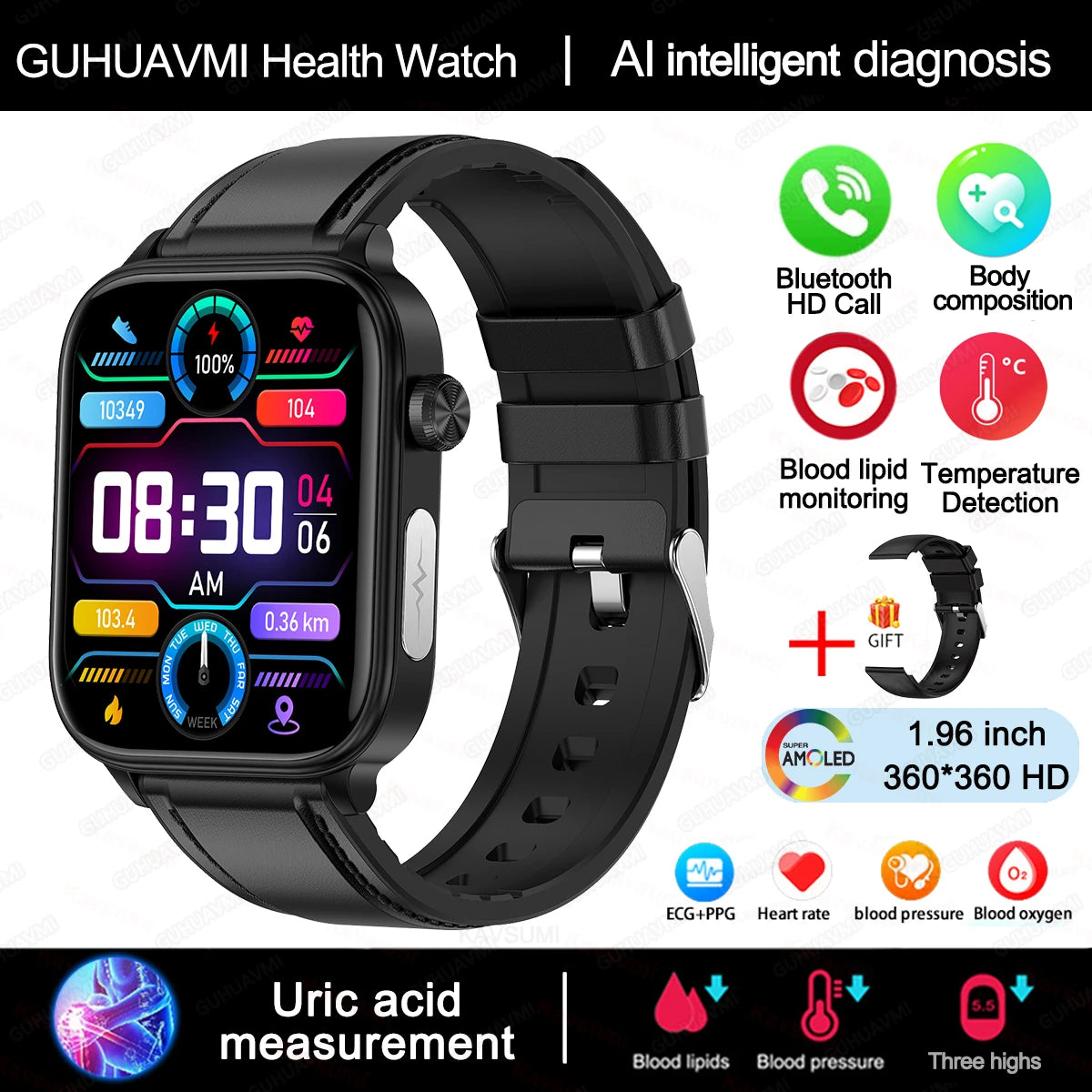 For Xiaomi ECG+PPG Monitoring Smart Watch Women Body Composition Blood Lipid Uric Acid Women Menstrual Health Tracker Smartwatch