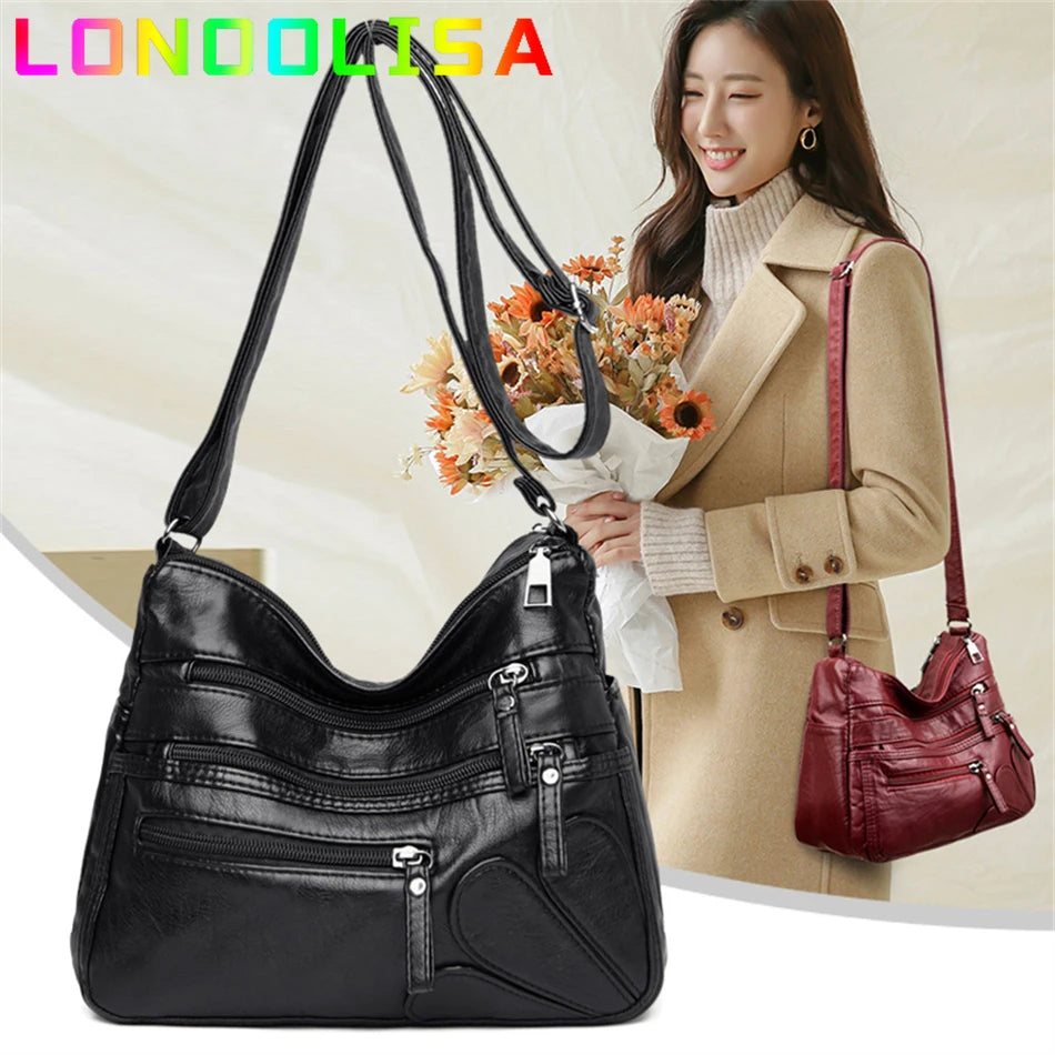 High Quality Women's Soft PU Leather Shoulder Bags Multi-Layer Pockets Classic Crossbody Bag Luxury Designer Handbags and Purses