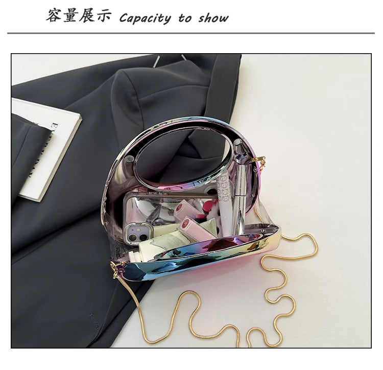 Hot Selling Women's Crossbody Bag 2025 New PVC Metallic Luster Half Moon Party Banquet Women's Bag Luxury Handbag Bolso De Mujer