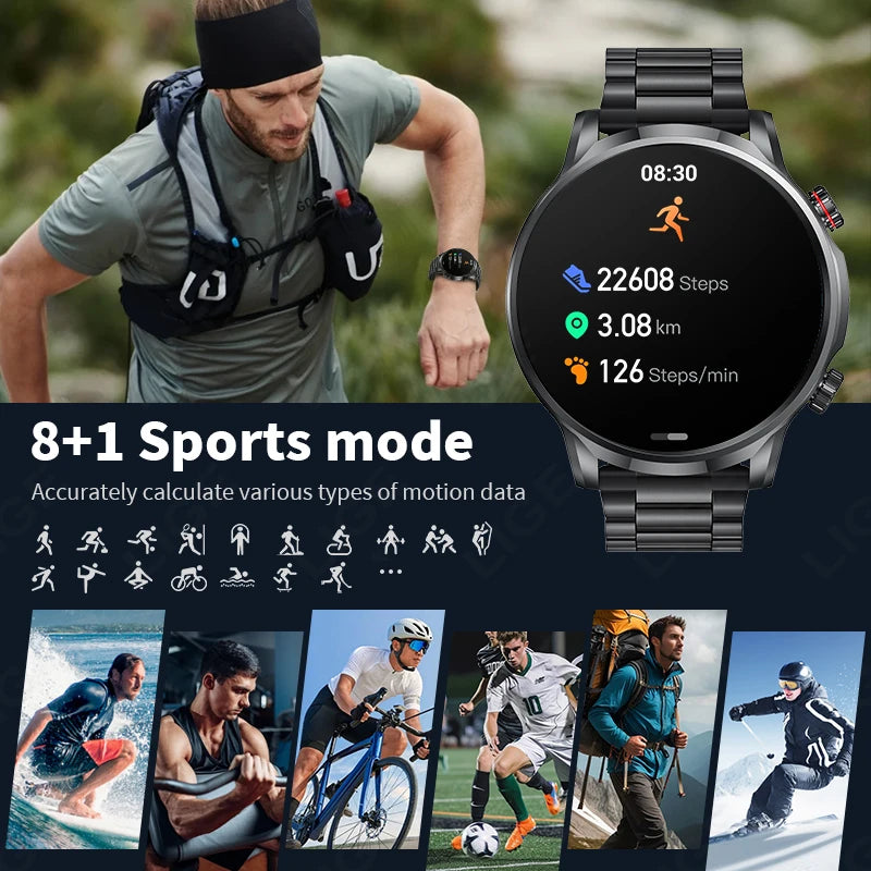 LIGE Smart Watch 1.95 inch Large Screen Bluetooth Calling Health Monitoring 500mAh Large Battery AI Voice Men Smartwatch EX100